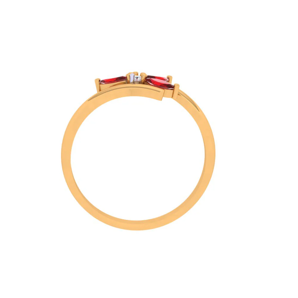 Red Stoned Petal Pattern Gold Ring - Image 4
