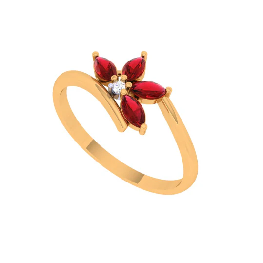 Red Stoned Petal Pattern Gold Ring - Image 5