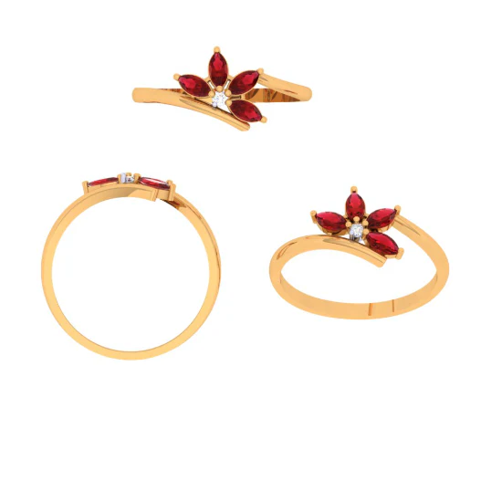 Red Stoned Petal Pattern Gold Ring - Image 6