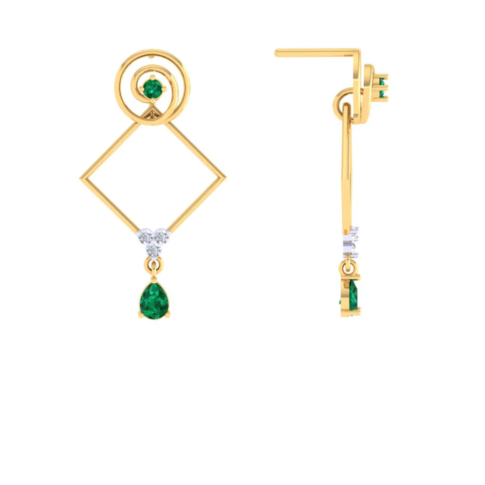 Rhombus Shaped Trendy Gold Earrings - Image 3