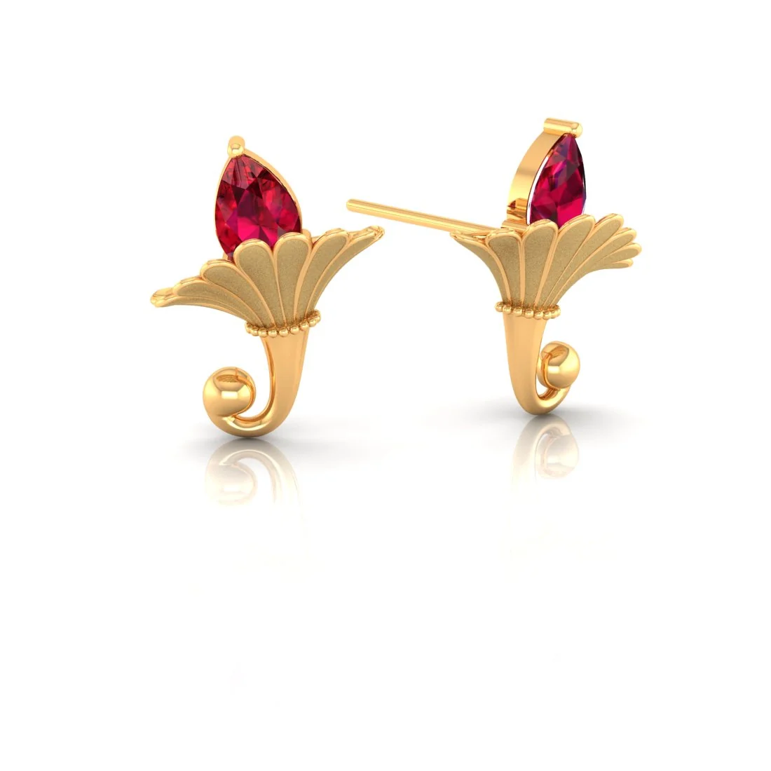 Ruby Blossom Stud Earrings With Petals In 14K Gold - Image 4
