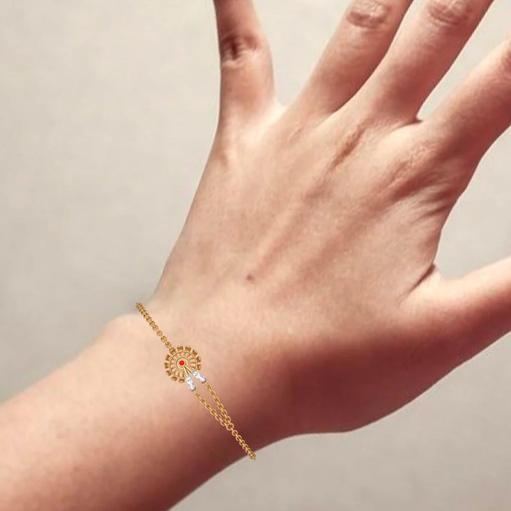 Shimmering Single Red Stone Studded Gold Bracelet - Image 7