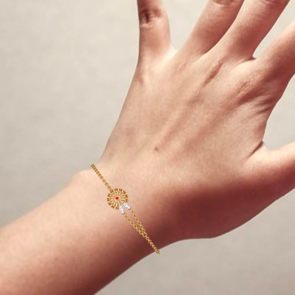 Shimmering Single Red Stone Studded Gold Bracelet - Image 8