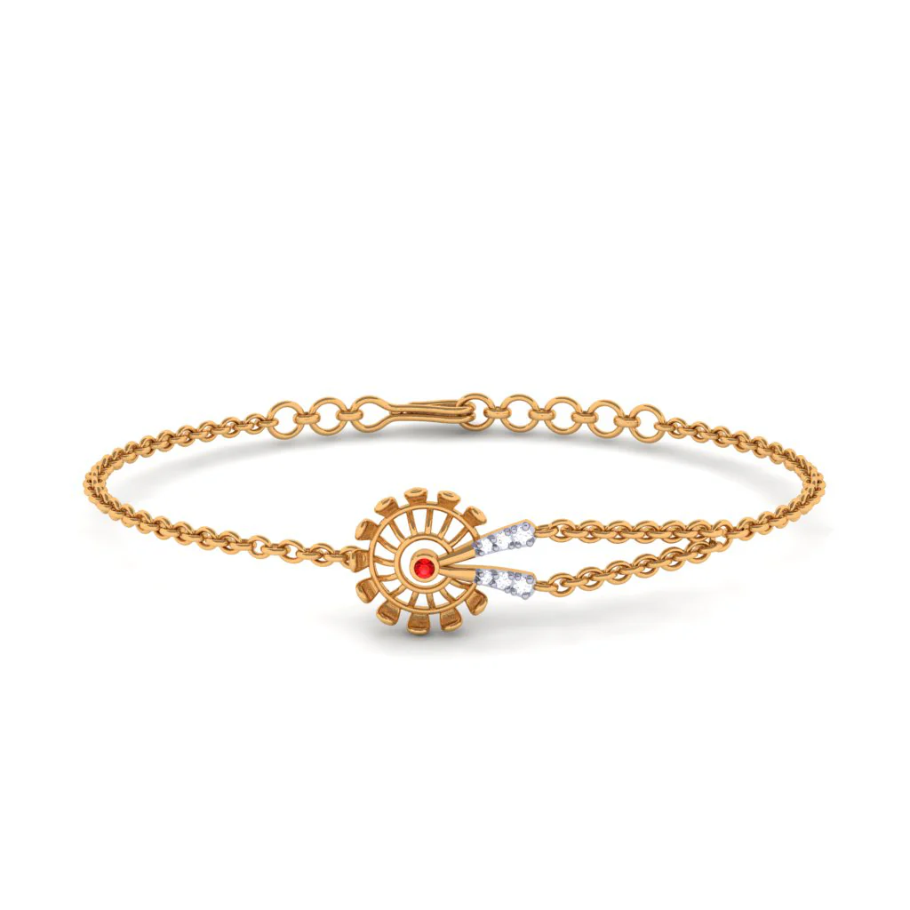 Shimmering Single Red Stone Studded Gold Bracelet - Image 9