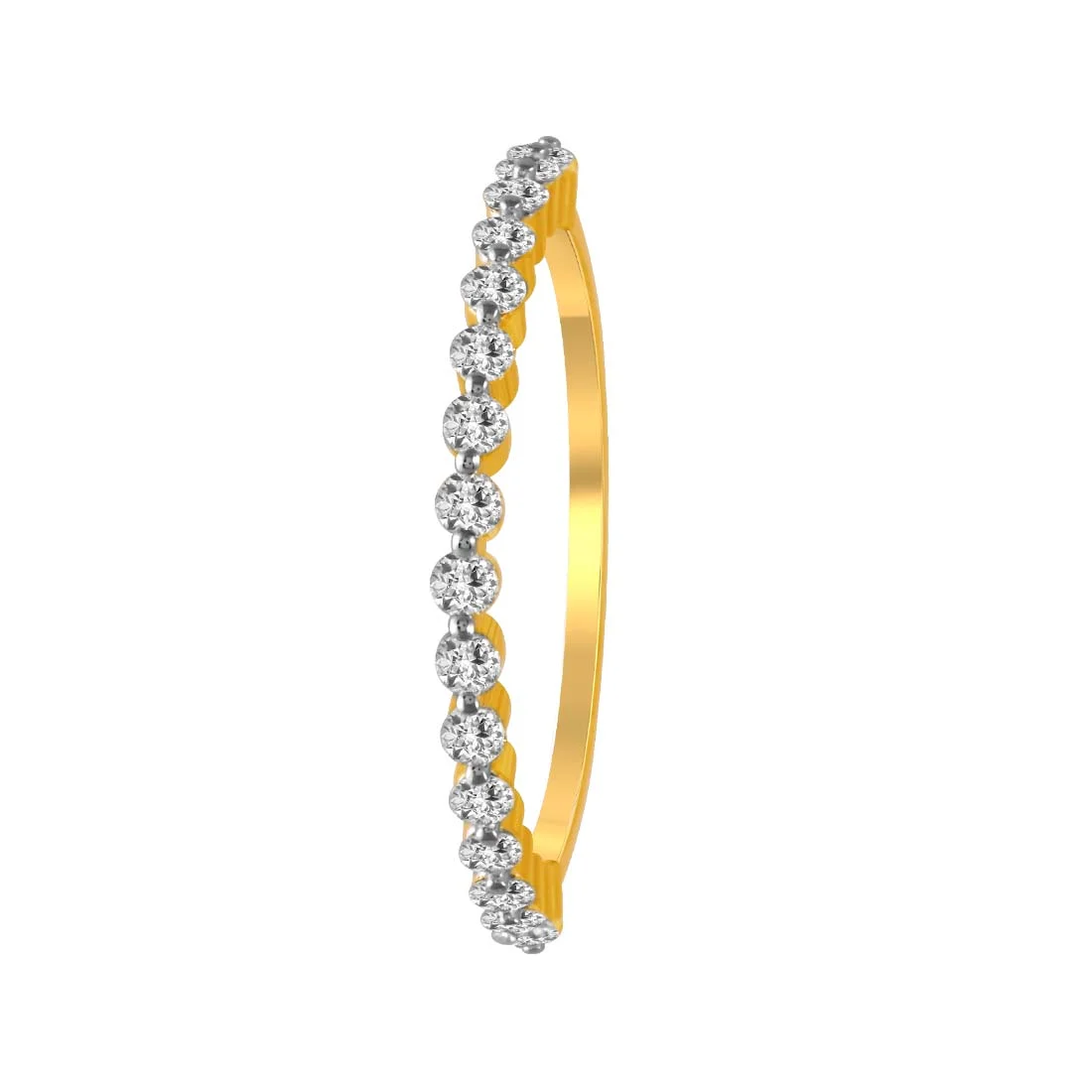 Slender 14K Gold Ring With Sparkling Diamonds Over Continuous Bands - Image 3