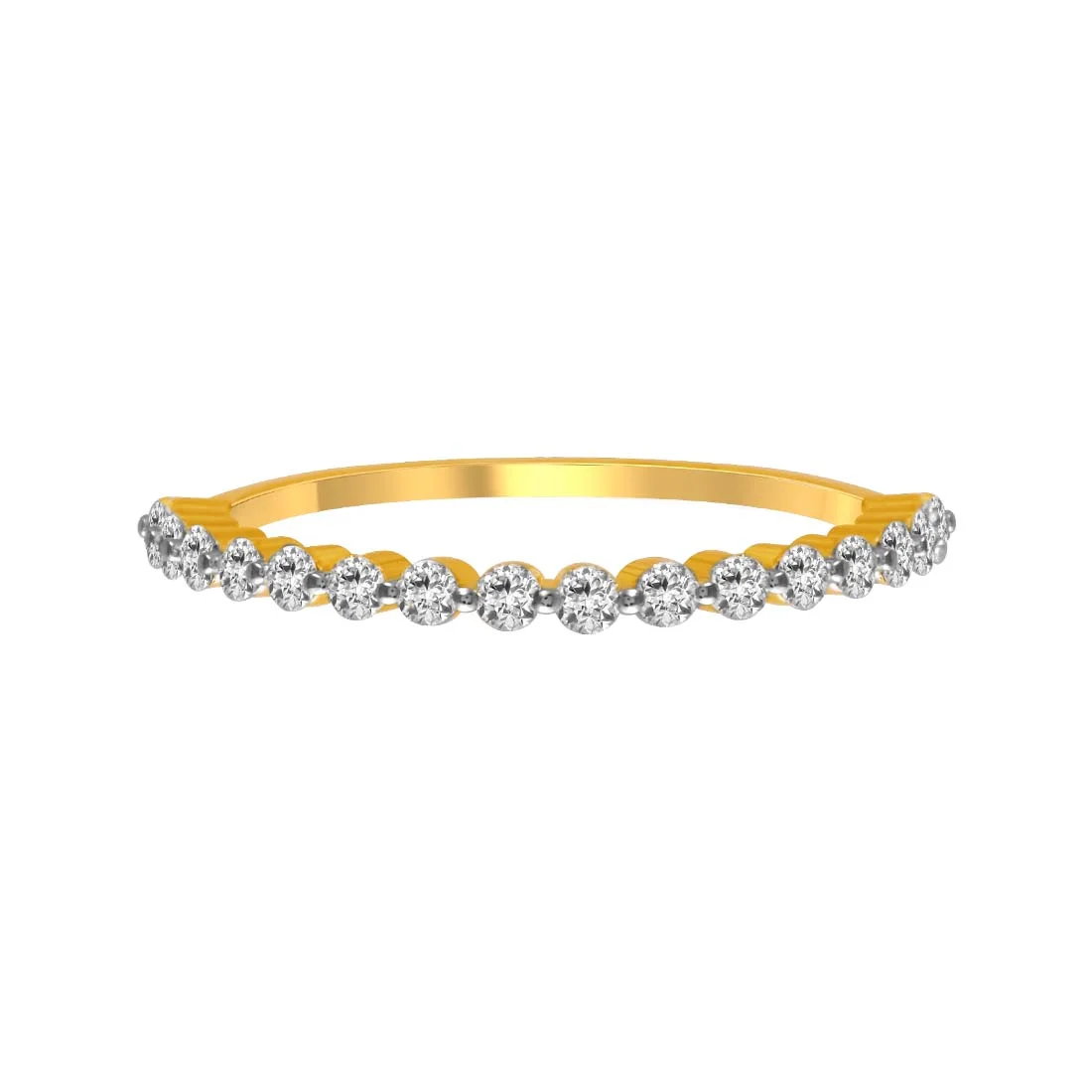 Slender 14K Gold Ring With Sparkling Diamonds Over Continuous Bands - Image 4