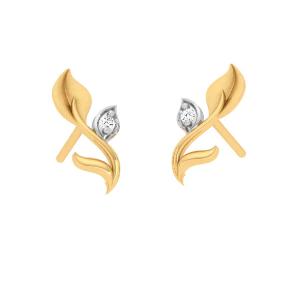 Stone-studded Leaf Motif Gold Earring Design With Impeccable Craftsmanship - Image 5
