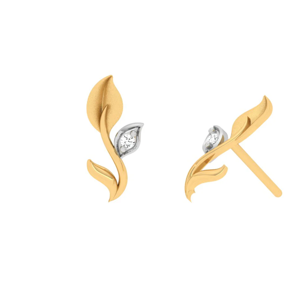 Stone-studded Leaf Motif Gold Earring Design With Impeccable Craftsmanship - Image 6