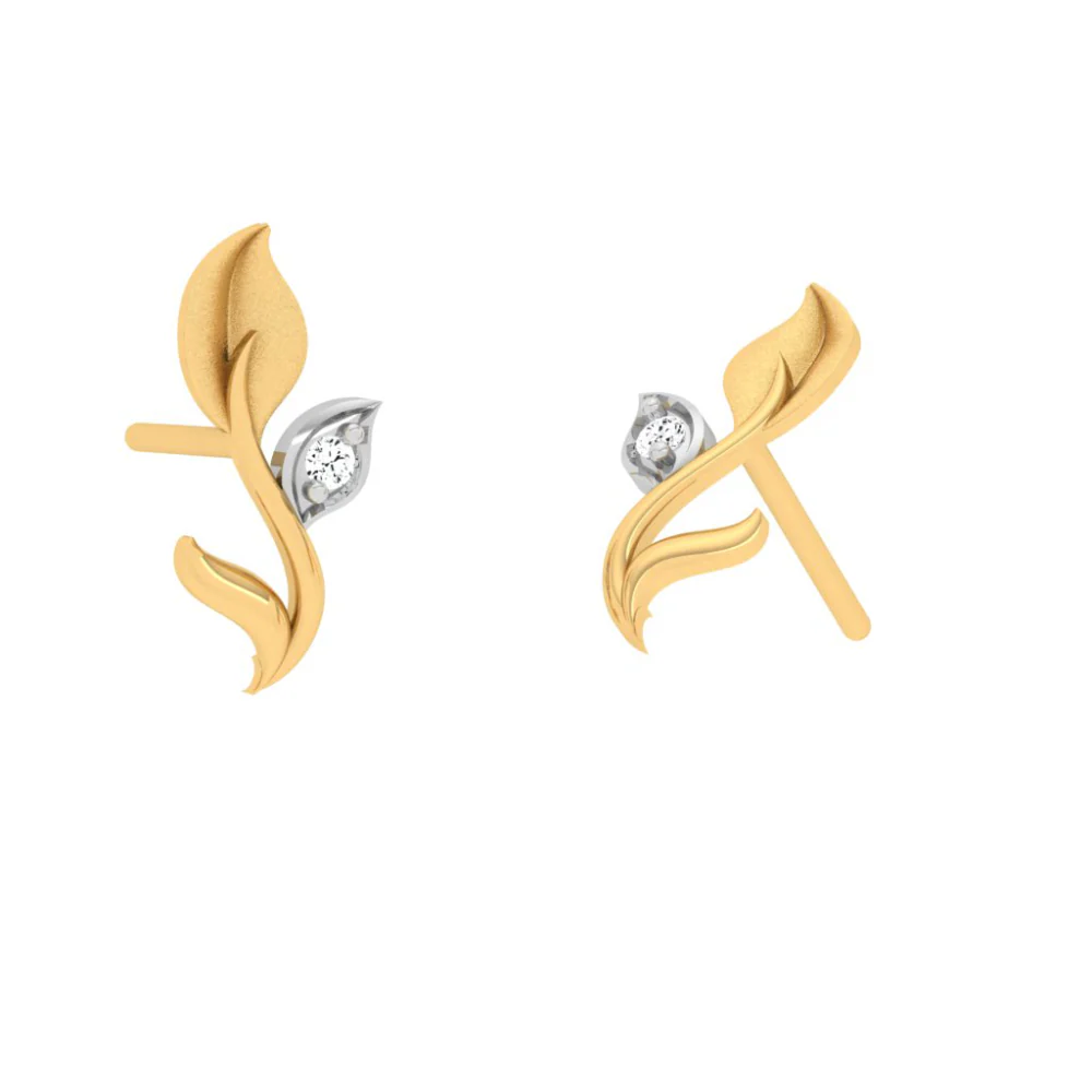 Stone-studded Leaf Motif Gold Earring Design With Impeccable Craftsmanship - Image 7