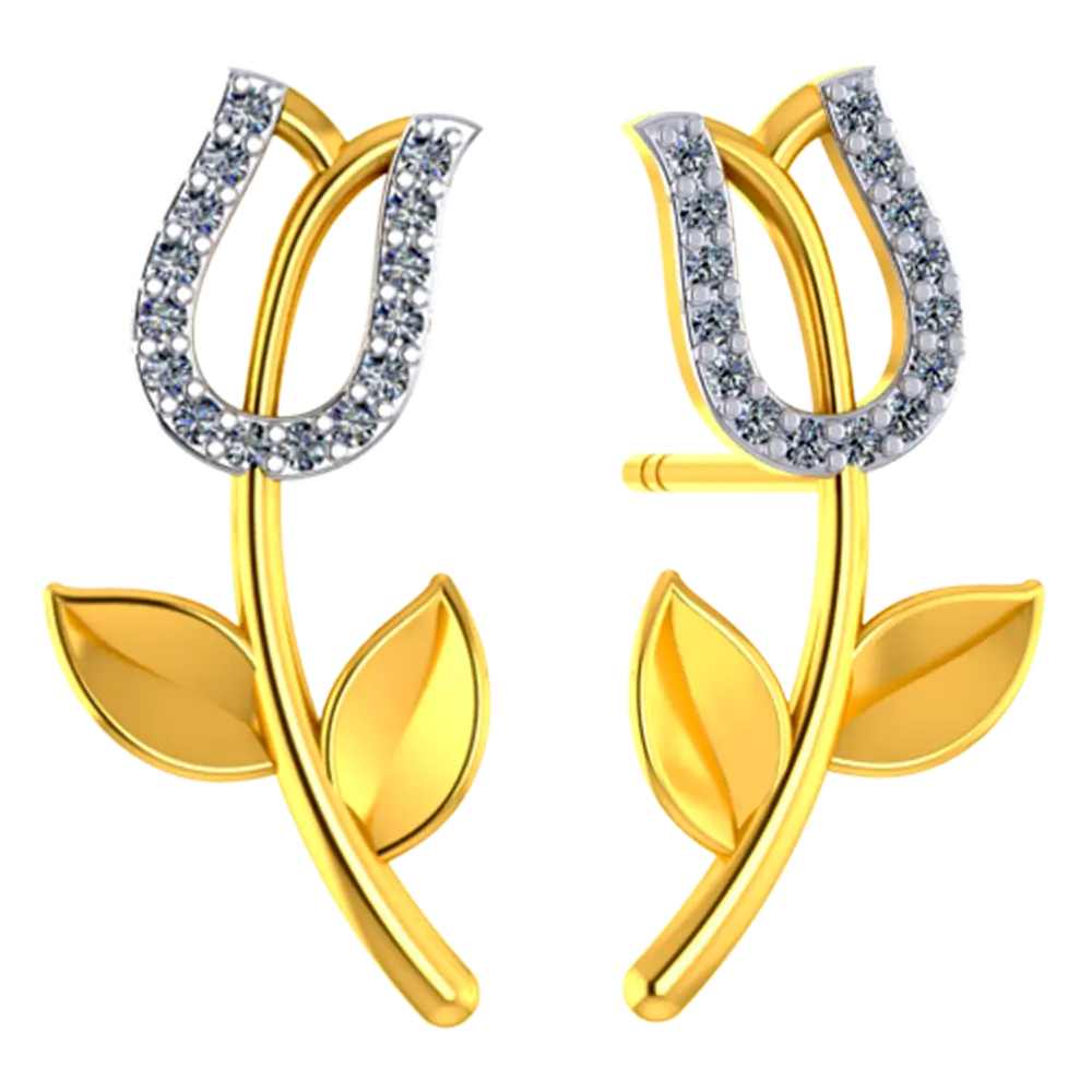 Studded 22k Gold Tulip With Leaves - Image 3