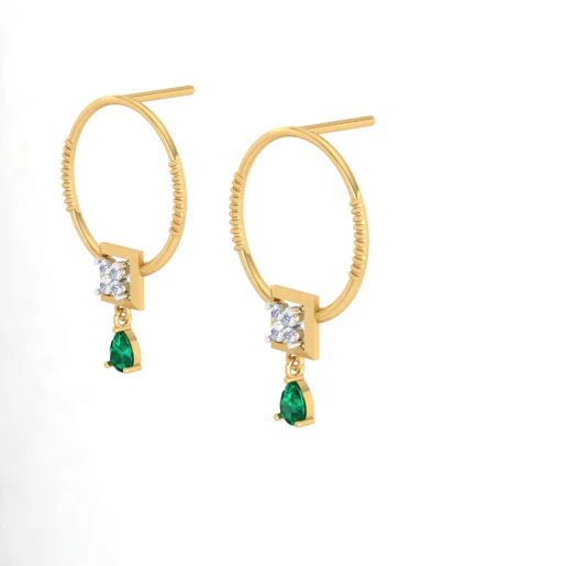 Stunning Diamond Earrings With Green Stones - Image 5