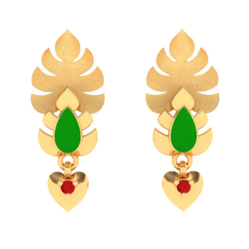 Stunning Leaves And Heart Design 22k Gold Earrings For Women From Goldlites Collection