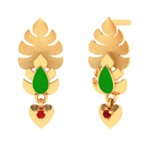 Stunning Leaves And Heart Design 22k Gold Earrings For Women From Goldlites Collection - Image 2