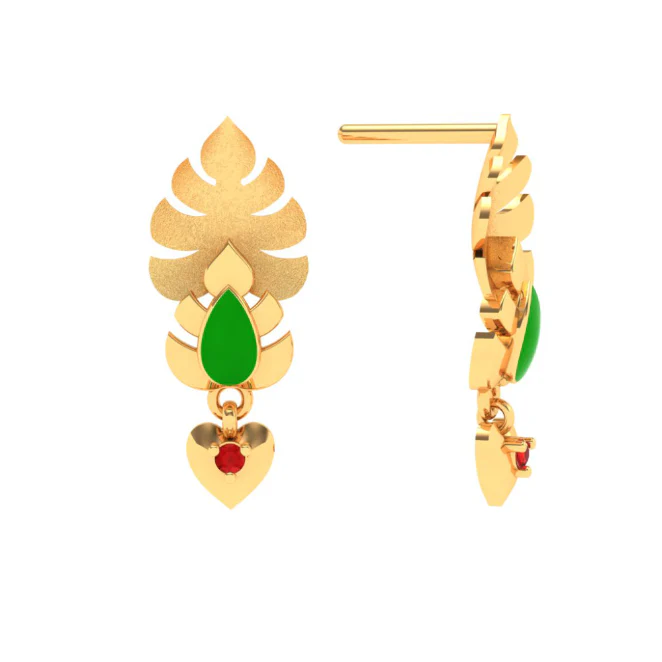 Stunning Leaves And Heart Design 22k Gold Earrings For Women From Goldlites Collection - Image 3