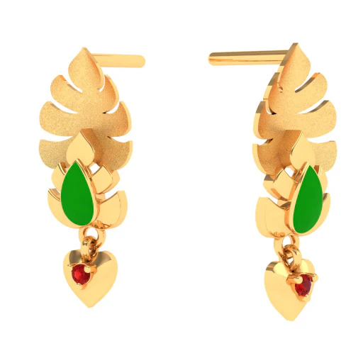 Stunning Leaves And Heart Design 22k Gold Earrings For Women From Goldlites Collection - Image 4