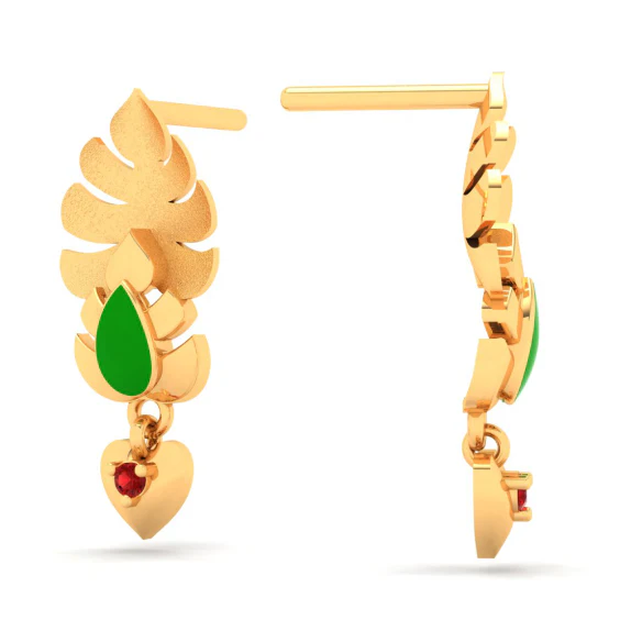 Stunning Leaves And Heart Design 22k Gold Earrings For Women From Goldlites Collection - Image 5
