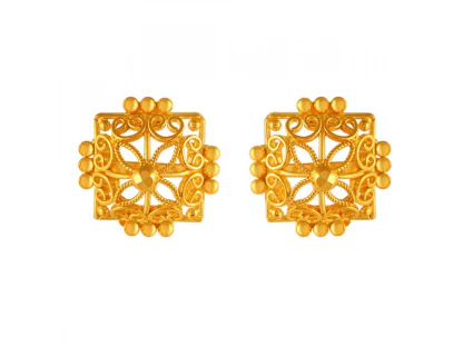 Stunning Square Shape 22k Gold Earrings With Minute Details