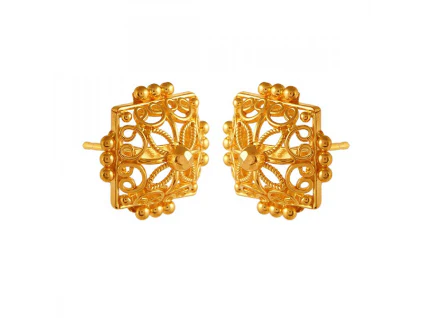 Stunning Square Shape 22k Gold Earrings With Minute Details - Image 2