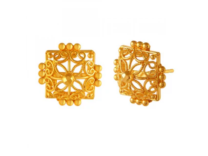 Stunning Square Shape 22k Gold Earrings With Minute Details - Image 3