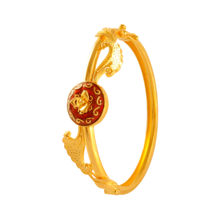 Stunning Unique Design 22k Gold Bangle With Red Meenakari Work - Image 2