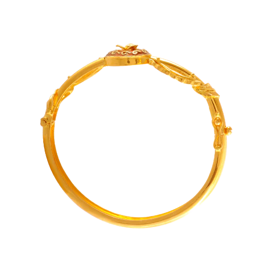 Stunning Unique Design 22k Gold Bangle With Red Meenakari Work - Image 3