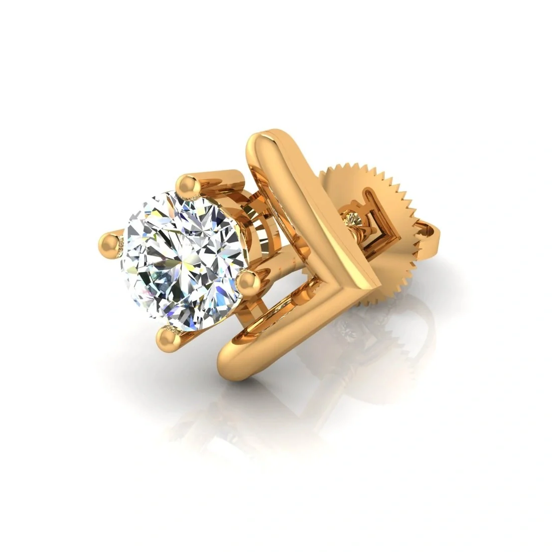 Stylish EterKnight 18KT Gold & Certified Natural Diamond Bold Contemporary Design Stud Earring for Men's (Single Piece) - Image 2