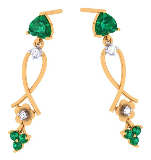 Stylish Stone Studded Gold Diamond Earrings For Women - Image 6