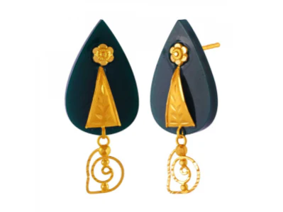 Tear Drop Shape Pola Earrings Adorned With 22k Gold - Image 2