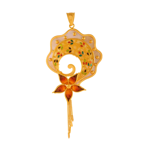Traditional 22k Gold Pendant With Floral Meenakari Work
