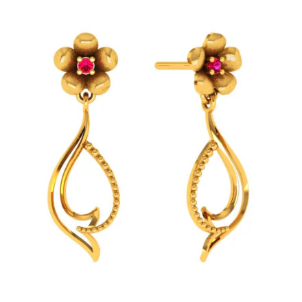 Traditional Curvy Dangler With Floral Motifs 22k Gold Earrings For Women - Image 2