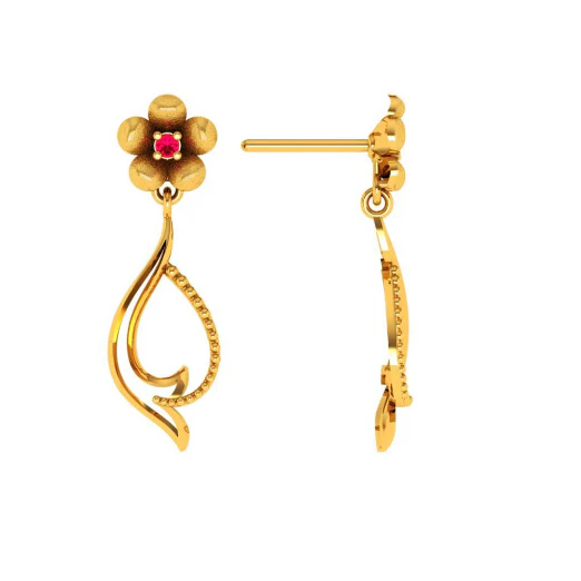 Traditional Curvy Dangler With Floral Motifs 22k Gold Earrings For Women - Image 3