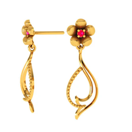 Traditional Curvy Dangler With Floral Motifs 22k Gold Earrings For Women - Image 4