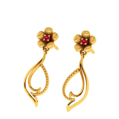Traditional Curvy Dangler With Floral Motifs 22k Gold Earrings For Women - Image 5