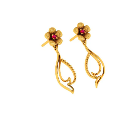 Traditional Curvy Dangler With Floral Motifs 22k Gold Earrings For Women - Image 6