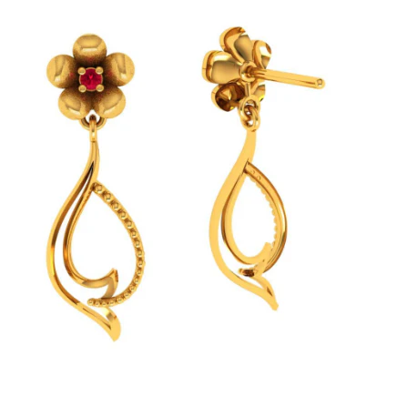 Traditional Curvy Dangler With Floral Motifs 22k Gold Earrings For Women - Image 7
