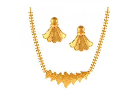 Traditional Design 22k Gold Necklace And Earrings Jewellery Set