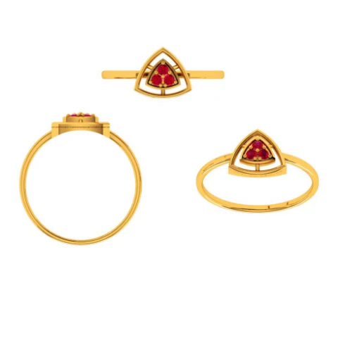 Triangle Frame Stone Studded Flawless Designed Modern 22KT Gold Ring - Image 5