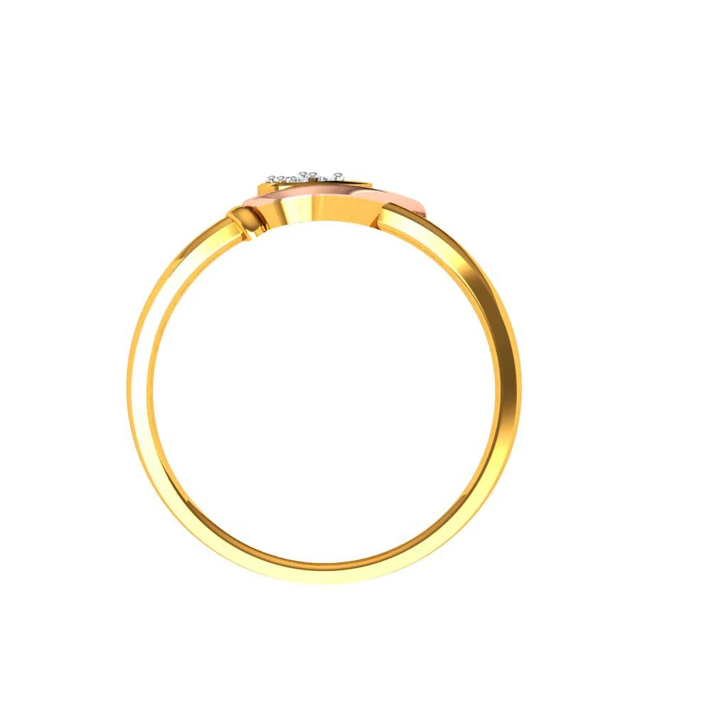 Triangular Flower Bud Design Diamond Studded Unique 18KT Gold Ring - Image 3