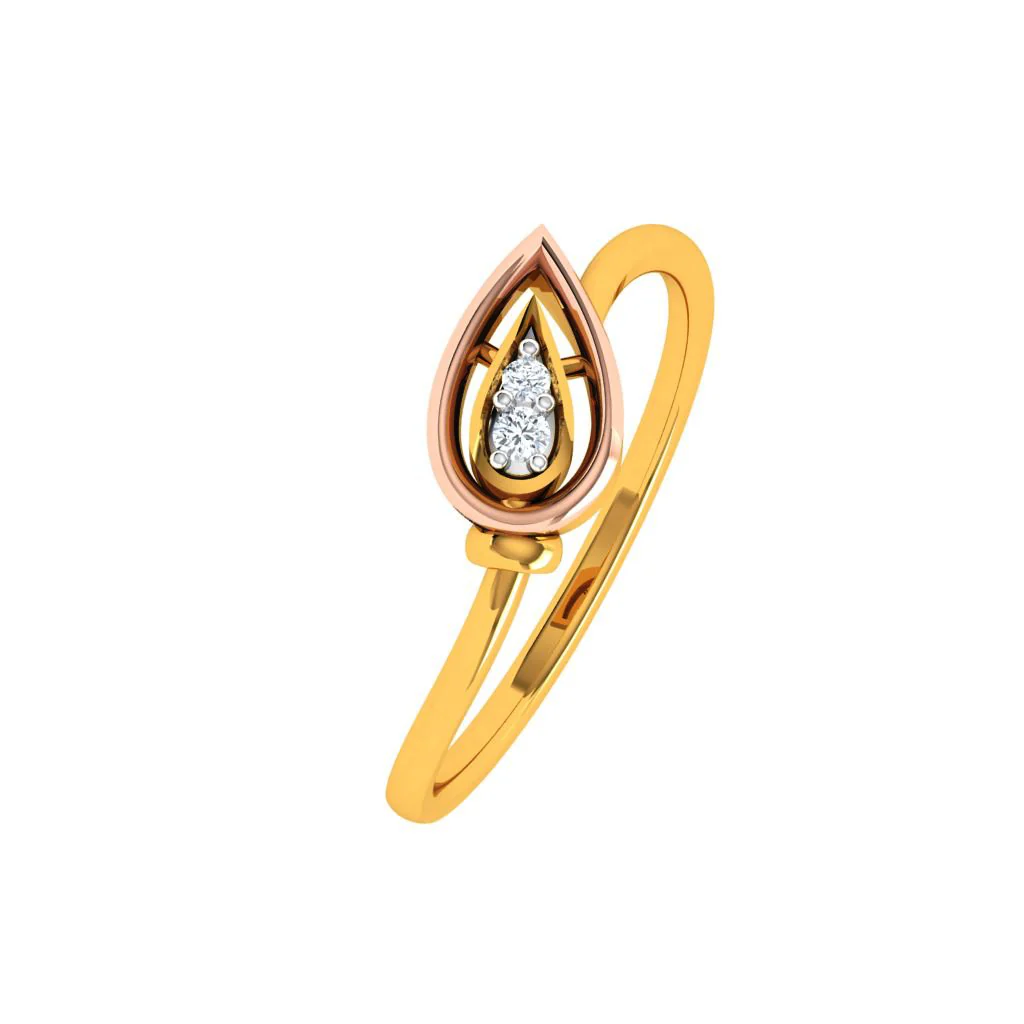 Triangular Flower Bud Design Diamond Studded Unique 18KT Gold Ring - Image 4