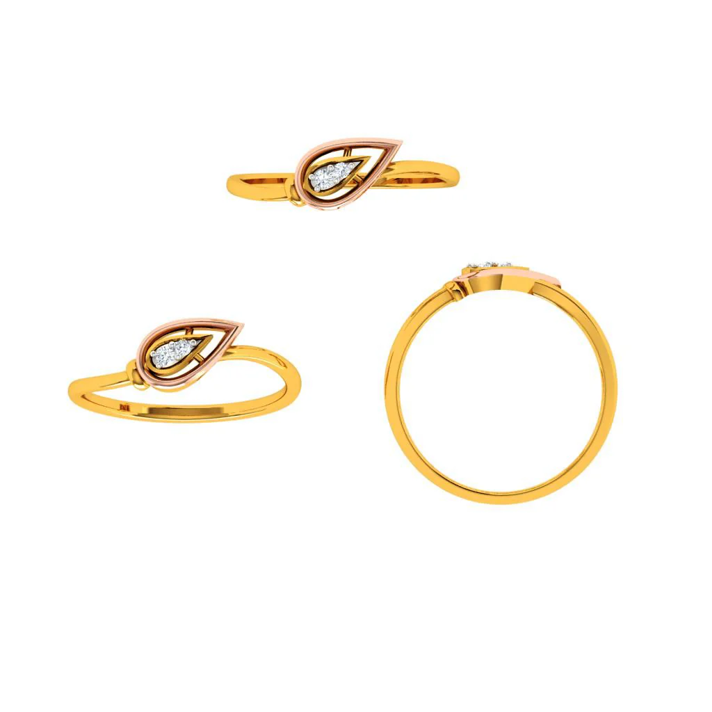 Triangular Flower Bud Design Diamond Studded Unique 18KT Gold Ring - Image 5