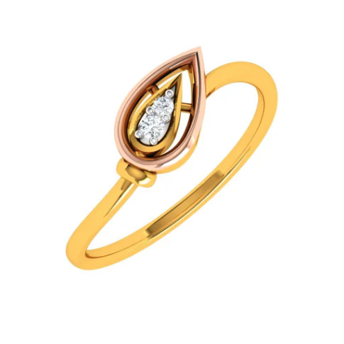 Triangular Flower Bud Design Diamond Studded Unique 22KT Gold Ring - Image 2