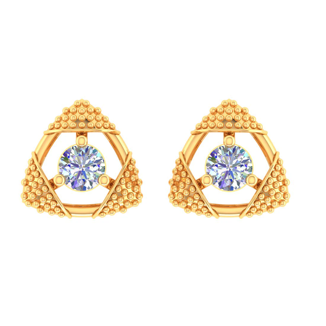 TriLustre 14KT (585) Yellow Gold & Certified Natural Diamond Stud Earrings - Image 2