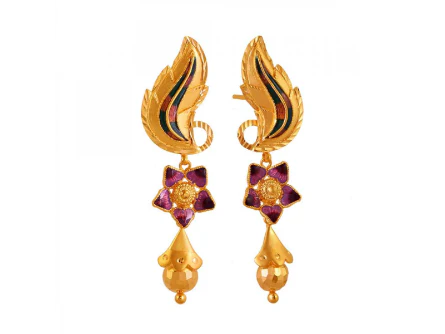 Unique 22k Gold Drop Earrings With Meenakari Work - Image 2