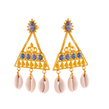 Unique Boho 22k Gold Necklace Earrings Set With Cowrie Shells - Image 4