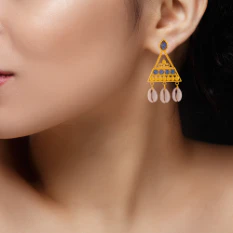 Unique Boho 22k Gold Necklace Earrings Set With Cowrie Shells - Image 5