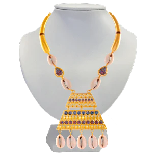 Unique Boho 22k Gold Necklace Earrings Set With Cowrie Shells - Image 6