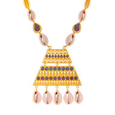 Unique Boho 22k Gold Necklace Earrings Set With Cowrie Shells - Image 7