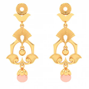 Unique Design 22k Hanging Gold Earrings With A Pink Stone From Mugdhaa Collection