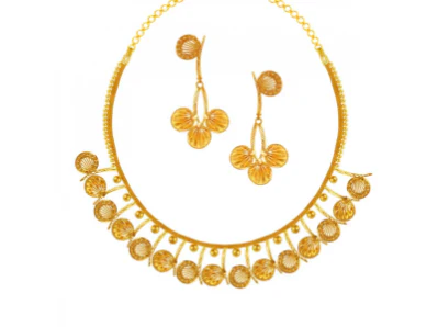 Unique Fan Motif 22k Gold Designer Jewellery Set For Women