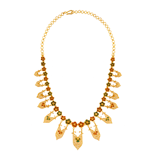 Uniquely Designed 22k Gold Necklace In Meenakari Style